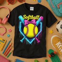 Softball Player Ice Cream Softball Drip Kids T-Shirt