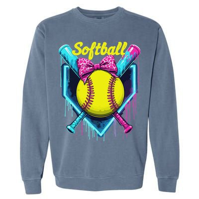 Softball Player Ice Cream Softball Drip Garment-Dyed Sweatshirt