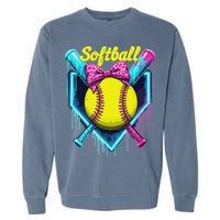 Softball Player Ice Cream Softball Drip Garment-Dyed Sweatshirt