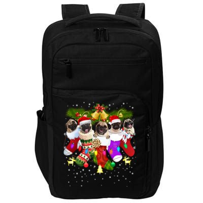 Santa Pugs In Christmas Socks Funny Xmas Dog Lover Pug Mom Gift Impact Tech Backpack