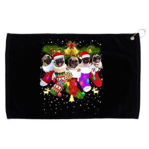 Santa Pugs In Christmas Socks Funny Xmas Dog Lover Pug Mom Gift Grommeted Golf Towel