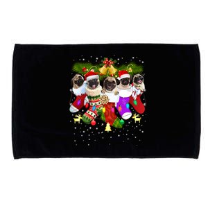 Santa Pugs In Christmas Socks Funny Xmas Dog Lover Pug Mom Gift Microfiber Hand Towel