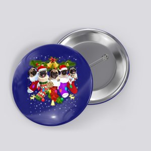 Santa Pugs In Christmas Socks Funny Xmas Dog Lover Pug Mom Gift Button