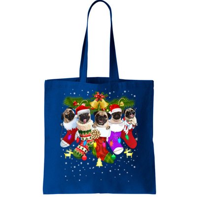 Santa Pugs In Christmas Socks Funny Xmas Dog Lover Pug Mom Gift Tote Bag