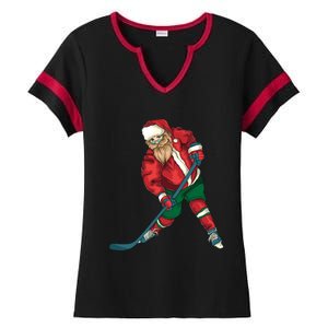 Santa Playing Ice Hockey Cool Christmas Funny Gift Ladies Halftime Notch Neck Tee