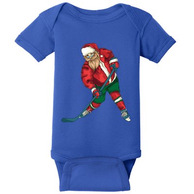 Santa Playing Ice Hockey Cool Christmas Funny Gift Baby Bodysuit