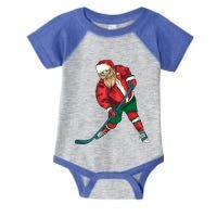 Santa Playing Ice Hockey Cool Christmas Funny Gift Infant Baby Jersey Bodysuit