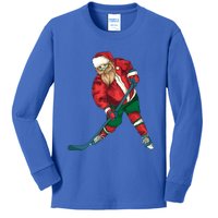 Santa Playing Ice Hockey Cool Christmas Funny Gift Kids Long Sleeve Shirt