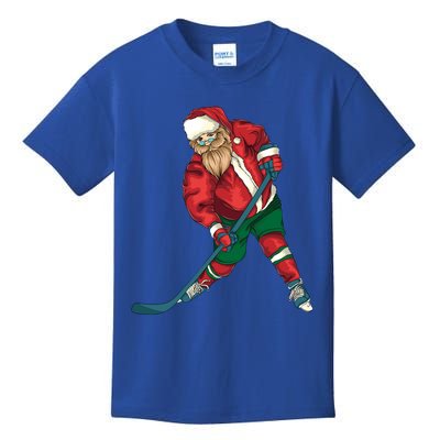 Santa Playing Ice Hockey Cool Christmas Funny Gift Kids T-Shirt