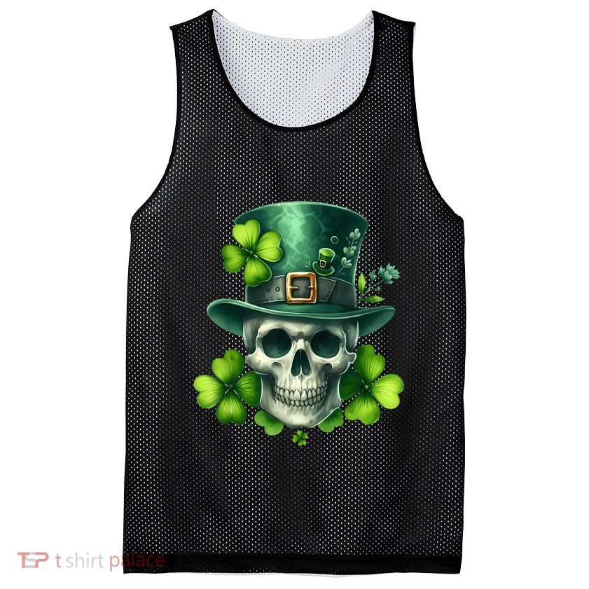 Saint Patrick Irish Sugar Skull Day Of Dead St Patricks Day Mesh Reversible Basketball Jersey Tank