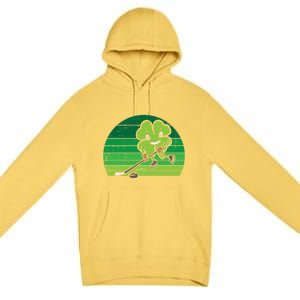 Shamrock Playing Ice Hockey St Patricks Day Gift Premium Pullover Hoodie