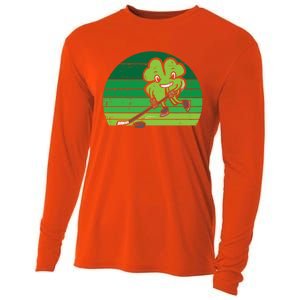 Shamrock Playing Ice Hockey St Patricks Day Gift Cooling Performance Long Sleeve Crew