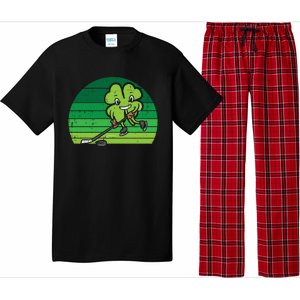 Shamrock Playing Ice Hockey St Patricks Day Gift Pajama Set