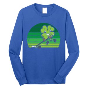 Shamrock Playing Ice Hockey St Patricks Day Gift Long Sleeve Shirt