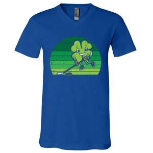 Shamrock Playing Ice Hockey St Patricks Day Gift V-Neck T-Shirt