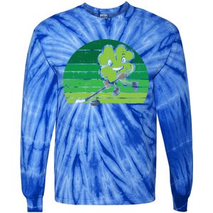 Shamrock Playing Ice Hockey St Patricks Day Gift Tie-Dye Long Sleeve Shirt