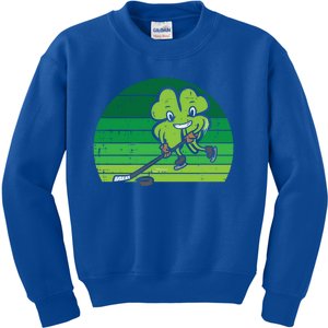 Shamrock Playing Ice Hockey St Patricks Day Gift Kids Sweatshirt