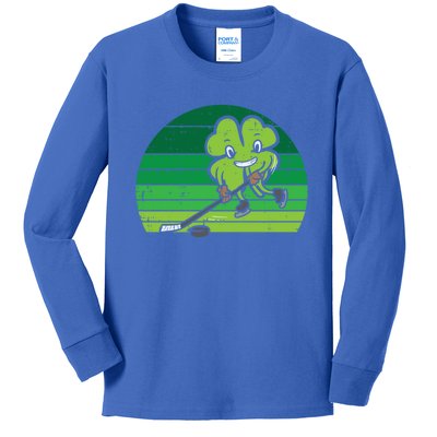 Shamrock Playing Ice Hockey St Patricks Day Gift Kids Long Sleeve Shirt