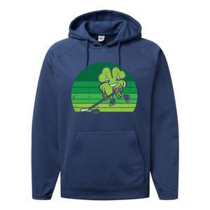 Shamrock Playing Ice Hockey St Patricks Day Gift Performance Fleece Hoodie