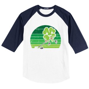 Shamrock Playing Ice Hockey St Patricks Day Gift Baseball Sleeve Shirt