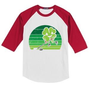 Shamrock Playing Ice Hockey St Patricks Day Gift Kids Colorblock Raglan Jersey