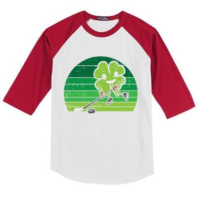 Shamrock Playing Ice Hockey St Patricks Day Gift Kids Colorblock Raglan Jersey