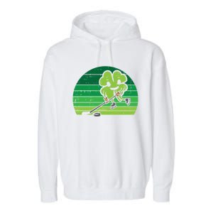 Shamrock Playing Ice Hockey St Patricks Day Gift Garment-Dyed Fleece Hoodie