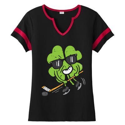 Shamrock Playing Ice Hockey St Patricks Day Cute Gift Ladies Halftime Notch Neck Tee