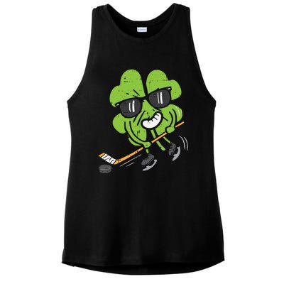 Shamrock Playing Ice Hockey St Patricks Day Cute Gift Ladies PosiCharge Tri-Blend Wicking Tank