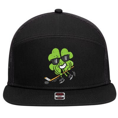 Shamrock Playing Ice Hockey St Patricks Day Cute Gift 7 Panel Mesh Trucker Snapback Hat