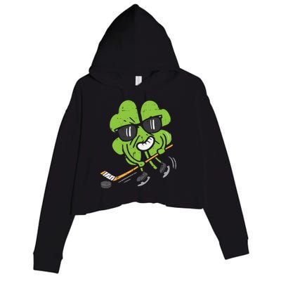 Shamrock Playing Ice Hockey St Patricks Day Cute Gift Crop Fleece Hoodie