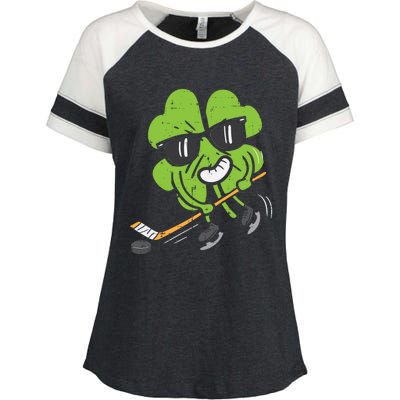 Shamrock Playing Ice Hockey St Patricks Day Cute Gift Enza Ladies Jersey Colorblock Tee