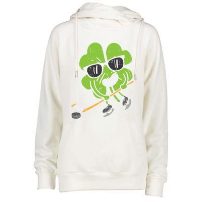 Shamrock Playing Ice Hockey St Patricks Day Cute Gift Womens Funnel Neck Pullover Hood