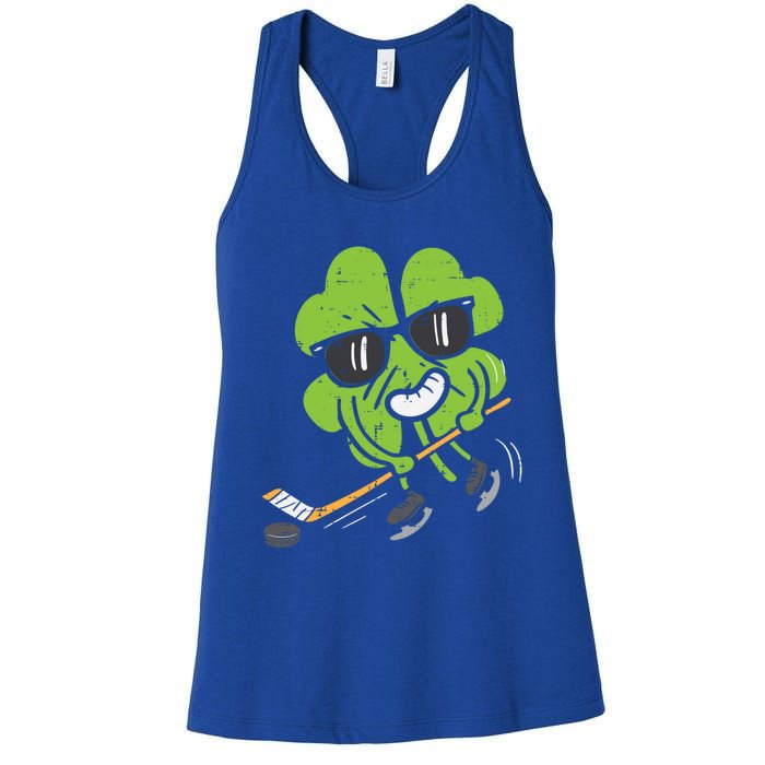 Shamrock Playing Ice Hockey St Patricks Day Cute Gift Women's Racerback Tank