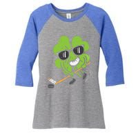 Shamrock Playing Ice Hockey St Patricks Day Cute Gift Women's Tri-Blend 3/4-Sleeve Raglan Shirt