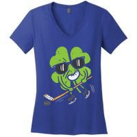 Shamrock Playing Ice Hockey St Patricks Day Cute Gift Women's V-Neck T-Shirt