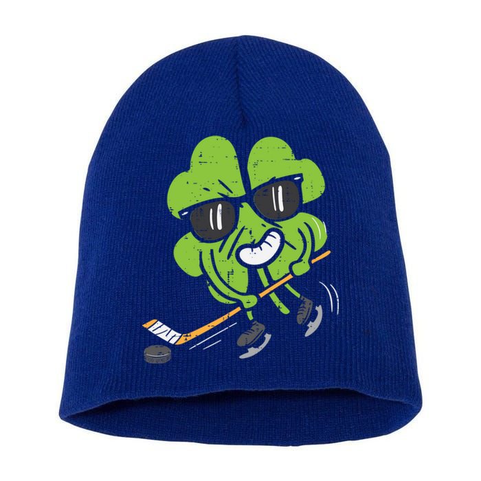 Shamrock Playing Ice Hockey St Patricks Day Cute Gift Short Acrylic Beanie