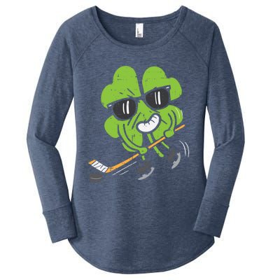 Shamrock Playing Ice Hockey St Patricks Day Cute Gift Women's Perfect Tri Tunic Long Sleeve Shirt