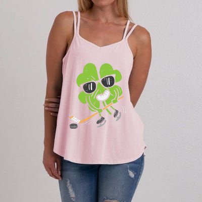 Shamrock Playing Ice Hockey St Patricks Day Cute Gift Women's Strappy Tank