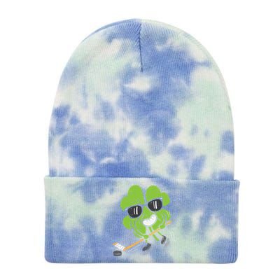 Shamrock Playing Ice Hockey St Patricks Day Cute Gift Tie Dye 12in Knit Beanie