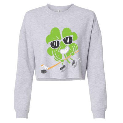 Shamrock Playing Ice Hockey St Patricks Day Cute Gift Cropped Pullover Crew