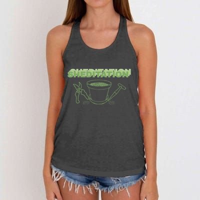 Sheditation (Peace In Your Workshop Shed) Gardeners Edit Women's Knotted Racerback Tank