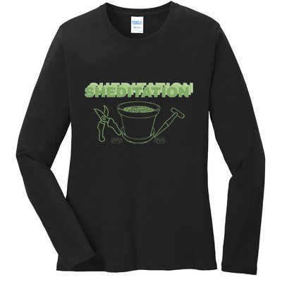 Sheditation (Peace In Your Workshop Shed) Gardeners Edit Ladies Long Sleeve Shirt