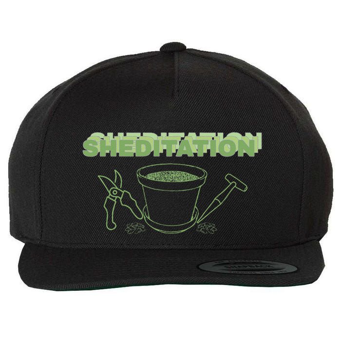Sheditation (Peace In Your Workshop Shed) Gardeners Edit Wool Snapback Cap
