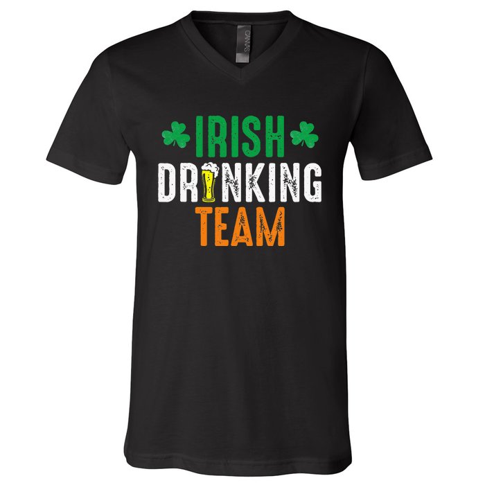 St Patrick's Irish Beer Drinking Team Ireland Flag Clover V-Neck T-Shirt