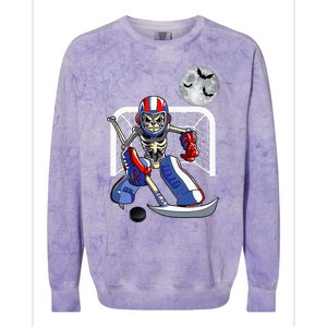 Skeleton Playing Ice Hockey Happy Halloween Day Colorblast Crewneck Sweatshirt