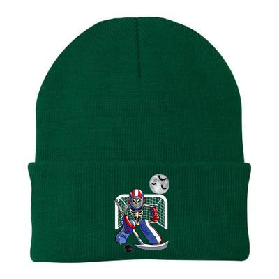 Skeleton Playing Ice Hockey Happy Halloween Day Knit Cap Winter Beanie