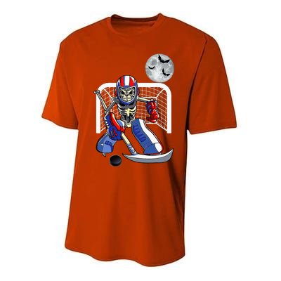 Skeleton Playing Ice Hockey Happy Halloween Day Performance Sprint T-Shirt