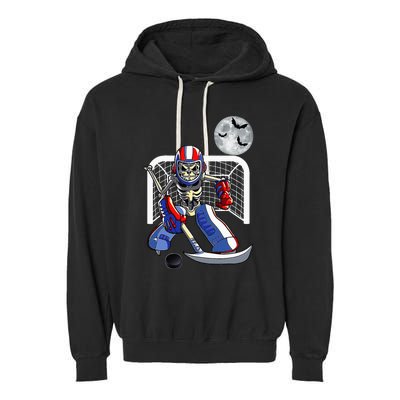 Skeleton Playing Ice Hockey Happy Halloween Day Garment-Dyed Fleece Hoodie