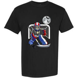 Skeleton Playing Ice Hockey Happy Halloween Day Garment-Dyed Heavyweight T-Shirt